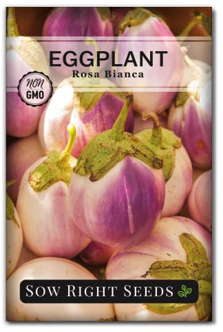 Sow Right Seeds - Rosa Bianca Eggplant Seed for Planting - Productive Variety Prized by Chefs - Non-GMO Heirloom Packet with Instructions to Plant an Outdoor Home Vegetable Garden - Pink and White (1)