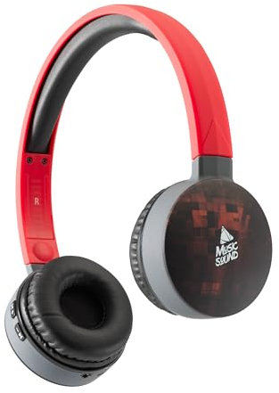 Music Sound | HEADBAND Bluetooth | Cuffie on Ear Bluetooth Archetto Estendibile - PlayTime 20h - Fantasia Cubi Rossi, One Size