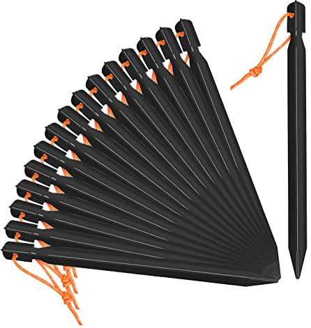 Grassman Zeltheringe, 7075 Aluminium-Zeltheringe, robust, leicht, Bodenheringe, langlebige und sichere Metall-Camping-Spikes, Schwarz, 16 Stück