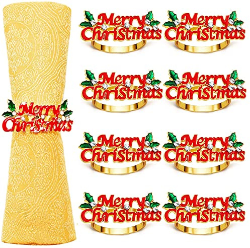 KAHEIGN Weihnachtsserviettenringe, goldfarbene Serviettenhalter, Weihnachts-Serviettenschnalle mit Strass für Weihnachten, Mittagessen, Erntedankfest, Party, Urlaub, Hochzeit, Tischdekoration (6 cm x