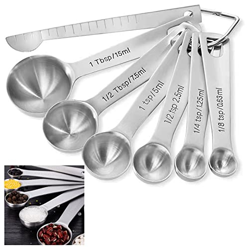 Measuring Cups and Spoons for Cooking, Baking, Measuring Spoons, Stainless Steel Measuring Cups, Measuring Cups and Measuring Spoons Set, Spoons Set, 6 Measuring Spoons, 1 Measuring Ruler