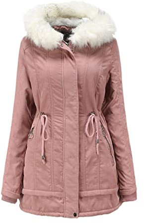 Rot Schwarz mit Fellmütze, dicke warme Damen-Winter-Reißverschluss, Bomberjacke, gepolstert, übergroße Jacke, TT70 2, 46
