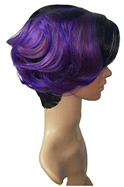 RIGVIS RZL Perruques de Mode Coiffure Courte à Coiffure Violette Perruque synthétique Fibre Headgear Africain Wig Headgear