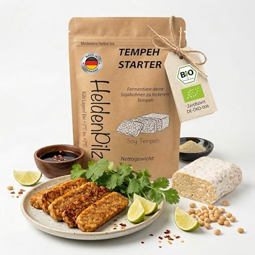 Cultivo BIO Tempeh Starter (Polvo Tempeh) Rhizopus Oligosporus - ¡Hasta 75 KG de Tempeh hecho en casa! Elaboración de Tempeh casero (Cultivo Tempeh 15g)