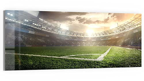 DEQORI Glasbild Echtglas | Motiv Rasenecke im Stadion | horizontal einteilig 150x60 cm | schöne Dekoration | Wandbild für Wohnzimmer, Schlafzimmer, Flur & Küche | moderne Wanddeko