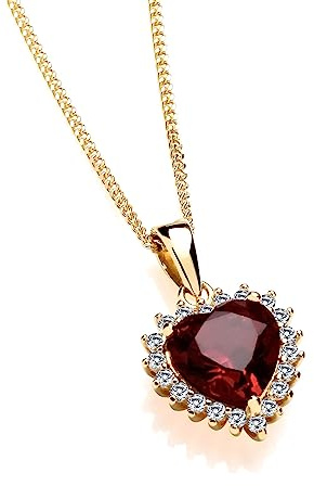 Old English Jewellers 9ct Yellow Gold on Silver Ruby & CZ Heart Pendant Necklace 16 18 20 inch chain (18)