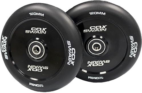 Cox Swain 2 STK. High End Stunt Scooter Rollen Komplett Set mit ABEC 11 Kugellagern und Alu Spacern: Black/Gold Hollowcore 120mm