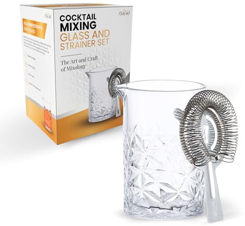 TEAVAS Cocktail 24oz Mixing Glass Set with Hawthorne Strainer - Mixology Pitcher for Stirrer Cocktails - Bartender Kit - Birthday Gifts for Friends & Family