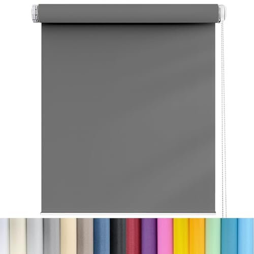 Seitenzugrollo für Fenster und Tür 50 x 80 cm Blickdicht und Sonnenschutz Fensterdecor Sichtschutz-Rollo mit Befestigungssatz, für Fenster innen Wandmontage, Dunkelgrau