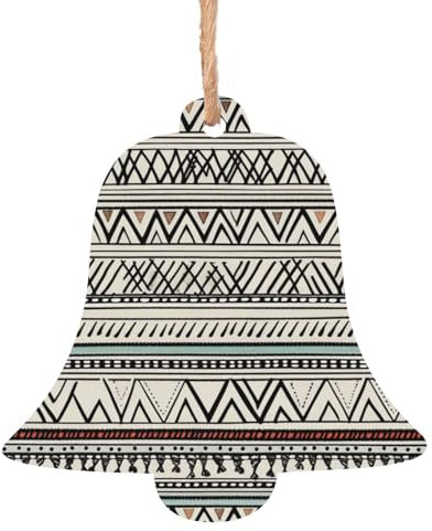 Boho Dreieck Streifen Holz Weihnachtsglocke Form Ornamente Holz Weihnachtsbaum Hängende Dekoration Weihnachtsbaum Ornamente mit Seilen für Weihnachten Urlaub Dekorationen