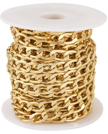 Boutigem Catene a maglia barbazzale in alluminio, 5 m, non saldate, intrecciate, dorate, 10 x 6 x 1,6 mm, per la creazione di gioielli fai da te