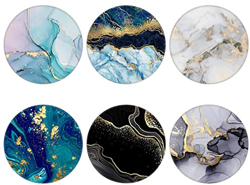 6 Pack Cell Phone Stand，Collapsible Cellphone Finger Grip Holder for Phones - Blue Green Black Rose Gold Marble