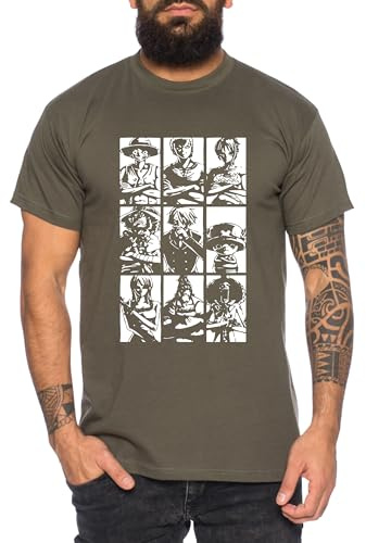 Ruffy Team - T-Shirt Homme Chapeau de Paille Luffy Zoro One Monkey D. Pirate Ace Piece Goku Anime Ruffy, Taille:3XL, Couleur:Kaki