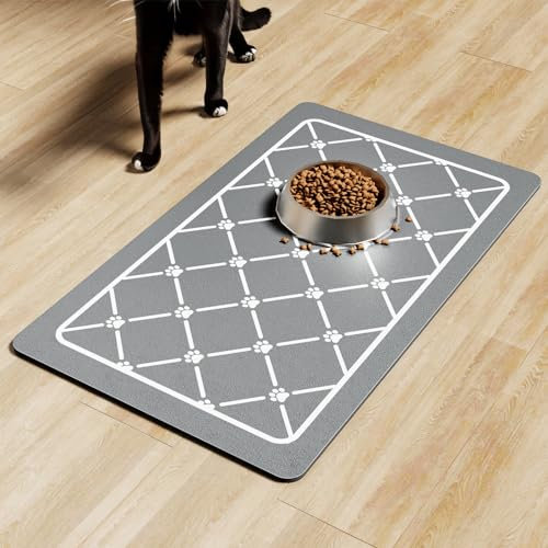 ZooZoo Napfunterlage Hund Katzen, Fressnapf Unterlage für Futter- und Wasserschalen, 50x30cm Absorbierende Haustiermatte, Rutschfest, Schnelltrocknend, Praktische Futtermatte für unordentliche Trinker