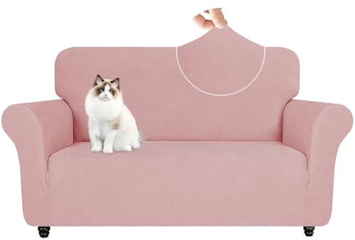 YSTELLAA Stretch Sofa Überzug 2 Sitzer, Elastisch Sofabezug Mit Armlehnen, Jacquard Sofaschoner rutschfest, Universal Sofa Cover Moderne, Couchüberzüge Sofahusse Für Katze Hund, Rosa