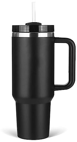 40 oz Tumbler with Handle, Insulated Tumbler with Lid and Straw, Stainless Steel Vacuum Insulated Travel Coffee Mug Cup, Double Wall Metal Tumbler Maintains Cold Ice Heat for Hours,1182ml(Black)