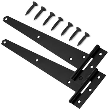 Prime DIY 1 Pair 300mm T-Hinge Black Japanned – Heavy Duty Metal Tee Hinges with Rustproof, Weather Resistant Powder Coating – Strong T Strap Hinges Ideal for External Gates, Doors & Garden Sheds