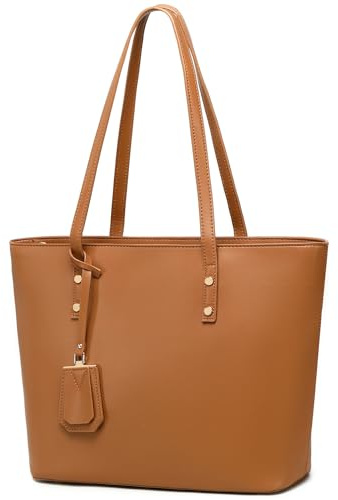 MORGLOVE Damen Handtaschen Weiche Leder Große Tragetaschen Große Kapazität Damen Schul- und Arbeitstaschen mit Reißverschluss, braun, 42.5 x 28.5 x 11 cm / 16.7 x 11.2x 4.3 inches, modisch