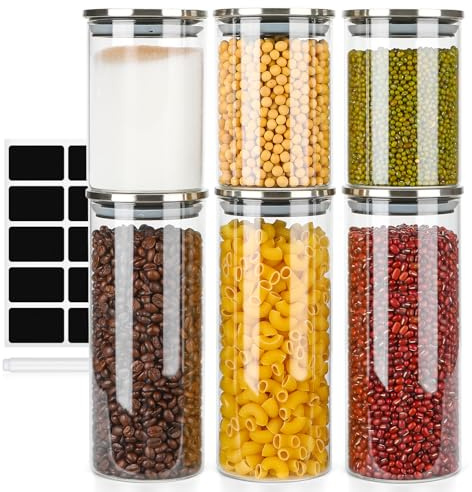 Avmvnvc Vorratsgläser mit Deckel, 6er Set Vorratsdosen Glas, Vorratsglas mit Deckel Luftdicht, Aufbewahrungsgläser mit Deckel für Pasta, Müsli, Tee, Kaffeebohnen (930ml×3 + 530ml×3)