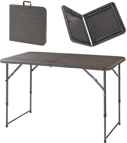 [en.casa] Höhenverstellbarer Klapptisch Adelfia Gartentisch klappbarer Outdoor-Tisch Falttisch aus Kunststoff Campingtisch 120x60cm Holzoptik
