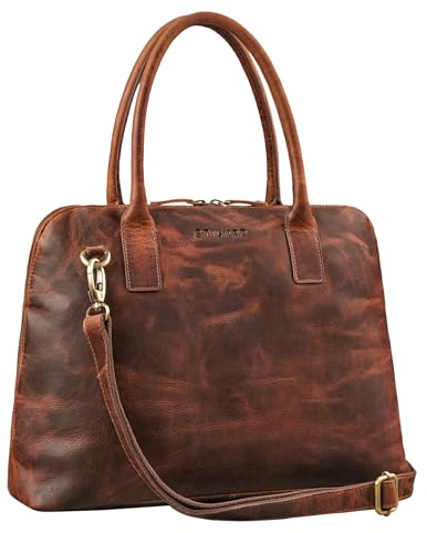 STILORD Cassia Sac en Cuir Business Femme Vintage Sac à bandoulière Shopper Messenger Sac en Cuir Sac de Bureau Sac à anses Sac à Main en Cuir véritable Couleur:Prestige - Marron