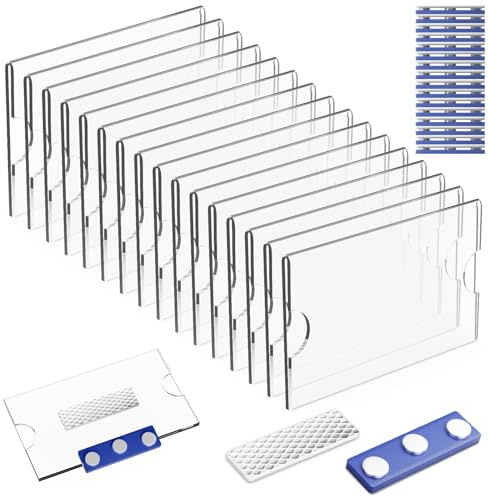 16 Stück Namensschilder Magnet für Kleidung Magnet 90 x 54 mm Namensschilder Klett Magnetisch Selbstklebend Halter Name Tag mit 3-Punkt Magnet für Ausweishüllen Beschriften (Blau)