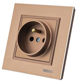 Enchufe de pared,Enchufes estándar,Enchufe de pared de interior 250V AC 16A,Enchufe de toma de tierra con toma de tierra francesa Colores Cobre Aluminio Cepillado Panel