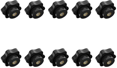Aoktorkit 10 pomos de estrella M10 con tornillo de sujeción hembra, tuerca de abrazadera de plástico negro para equipos de maquinaria