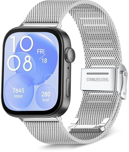 KeeFos Metallarmband kompatibelt med Huawei Watch Fit 4 Pro/Fit 4/Fit 3, män och kvinnor, klockarmband, rostfritt stål, metall, ersättningsarmband för Huawei Watch Fit4 Pro/Fit4/Fit3 – silver