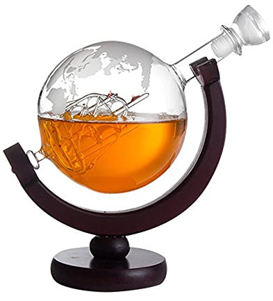 Whiskey Globe Dekanter Globus Glaskaraffe mit Schiff für Whiskey, Scotch, Wodka Geschenkset