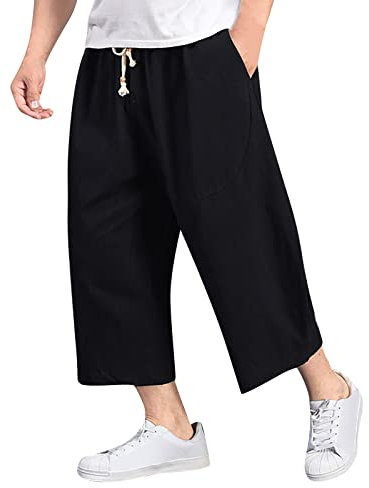 Haremshose für Herren, lässig, leicht, weites Bein, Yoga, Strandhose mit Tasche, lockere Passform, Jogger, Smart-Lounge-Hose, Trainingshose, Outdoor-Wanderhose, elastische Taille, Kordelzug, Schwarz ,