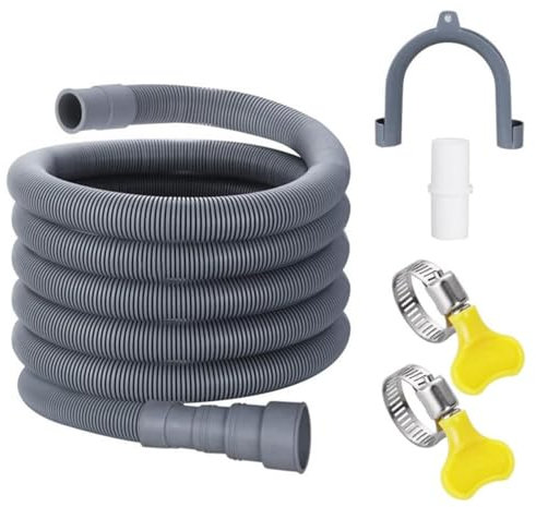 Pzuryhg Waschmaschinen-Ablaufschlauch 4,9 Fuß, Gewellter Waschmaschinenschlauch, Spülmaschinen-Ablaufrohrverlängerung, Verdickter PVC-Ablaufschlauch, Inklusive 1 Adapter, 2 Schlauchklemmen, 1 U-Bogen