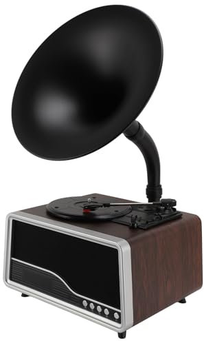 Phono Plattenspieler, Kabelloser Vintage Retro Plattenspieler mit Fernbedienung, USB und UKW Radio für Wohnzimmer, Arbeitszimmer, Unterhaltungsraum (EU-Stecker)