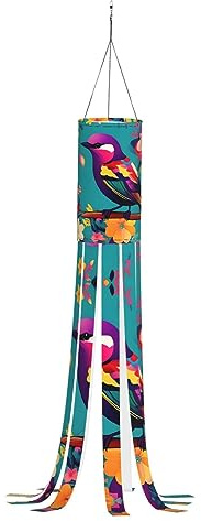 Colorful Flowers Bird Print 40 Inch Halloween Ghost Wind Socks, Windsock Flag, for Yard Patio Garden Outdoor Hanging