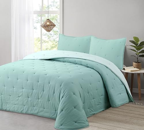 Liniva Home Comforter De Microfibra Reversible. Edredón 100% Microfibra Tacto Extra Suave - Modelo Zuri - Incluye Funda de Cojín. (Aqua, Cama 90 cm)
