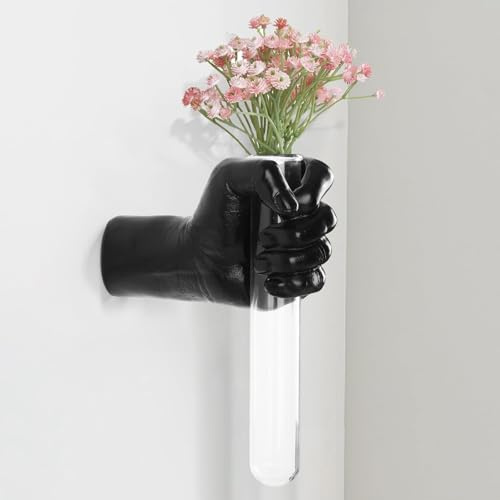 XYQXYQ Black Wall-Mounted Hand Sculpture with Vase, Resin Material, Unique Wall Art, Novelty Style, Bottle Shape, Matte Finish
