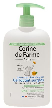 Corine de Farme - Gel Lavant Surgras Bébé au Calendula - Corps et Cheveux - Hypoallergénique, Peaux Sensibles - Fabrication 100% Française - 500ml