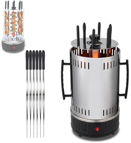 星姿 Indoor Electric Grill Barbecue Grill With 12 Grill Fork,Rotating Vertical Electric Rotisserie Grill,1000W Automatic Rotary Skewer Machine,Double Handle for Kebabs,Skewers and Fish Roasts
