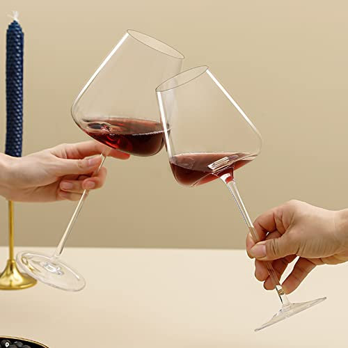 Juego de 2 copas de vino de cristal soplado a mano, modernas, de tallo largo, grandes, para degustación de vino, boda, aniversario, Navidad, transparente, 800 ml
