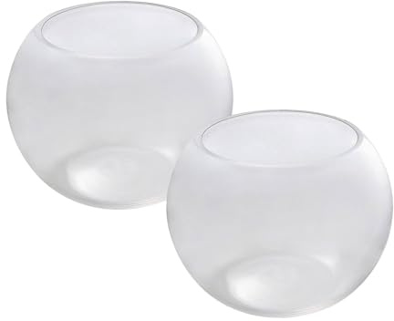 simpa 19cm Clear Glass Fish Bowl Round Centerpiece Display Vase Terrarium, Sphere Bubble Ball Flower Vase - Set of 2