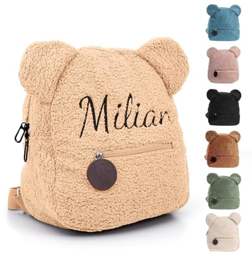 Generisch Personalisierte Rucksack Kinder mit Gestickt Name, Mini Kinderrucksack für Mädchen Junge, Kita Rucksäck Kleinkind, Klein Teddy Bär Kindergartenrucksack Schulranzen Tasche für Kindergarten