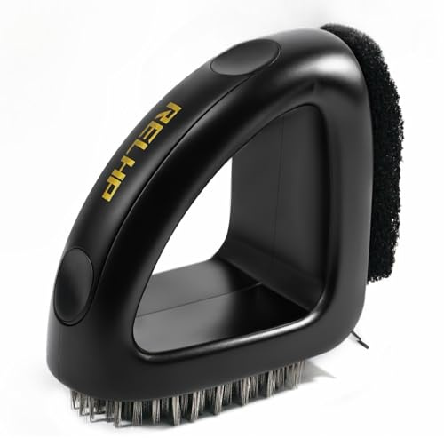 RELHP 4-in-1 Grill Brush [Bristle-Free Sponge Pad & Wire] Combined BBQ Brush,Ultra Safe & Heavy-Duty Grill Cleaner for Outdoor Grill Grill Brush and Scraper Grill Accessories Gifts for Men/Dad
