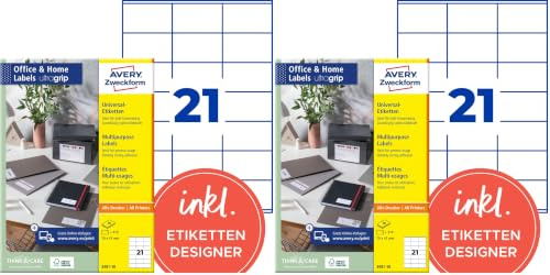 AVERY Zweckform 3481-10 Adressaufkleber (210 Etiketten, 70x41mm auf A4, FSC, bedruckbare Absenderetiketten, selbstklebende Klebeetiketten mit ultragrip, ideal fürs HomeOffice) 10 Blatt, weiß