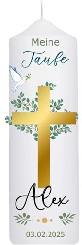 Taufkerze Mädchen, und Jungen mit Taufspruch, Gold Kreuz 25 cm x 8 cm, personalisierte Kerze, bedruckte Kerze zur Taufe, Stumpenkerze zur Taufe, Patenkerze,individuelles Taufgeschenk.