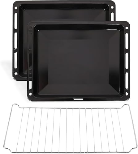 ICQN 460 x 370 x 30 mm bakplåtsset med galler, 2 x emaljerad fettpanna och 1 x galler för ugn, reptålig och rosfri, 46 x 37 cm