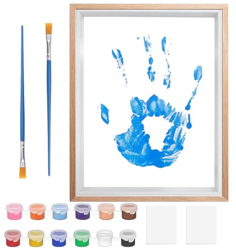 Set Marco de Huellas Bebe Recien Nacido,Huellas de Manos Familiares,Marco de fotos de recuerdo para recién nacidos, marco artesanal de madera, decoración del hogar, regalo para nuevos y futuros padres