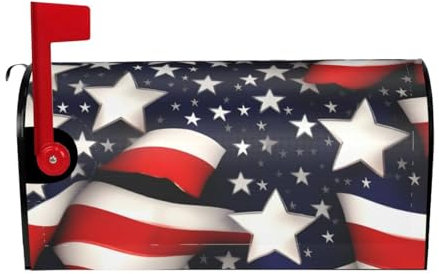 KAABNNT American Flag Stars Stripes Print Decorative Magnetic Mailbox Cover - Easy Install Mailbox Protective Shield
