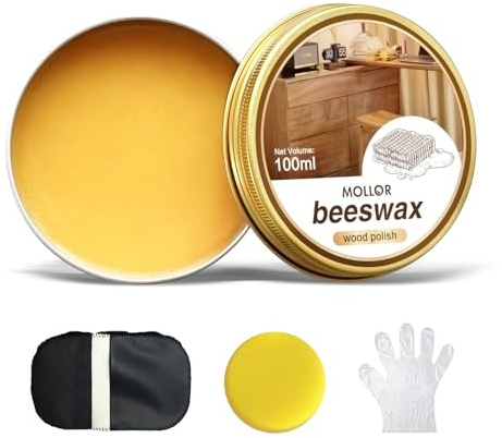 MOLLOR Non-Toxic Wood Wax for Furniture - 100% Natural Chalk Paint Wax for Sealing & Protecting Painted and Raw Wood Surfaces, Wooden Floors & More - Clear Protective Finish, 3.5 Oz (Includes Tools)