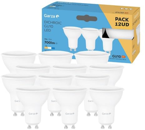 Garza - Confezione da 12 lampadine LED, attacco GU10, luce calda 3000 K, 7 W, 700 lumen. Non dimmerabile.