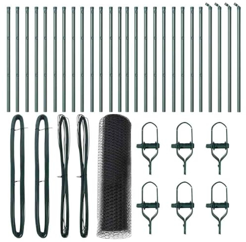 vidaXL Sechseckzaun Grau 0,4x50 m Stahl, Zaunpfosten 13 Stück Grün Ø32 mm 80 cm Verzinkter Stahl